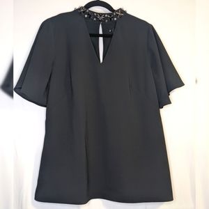 Gorgeous Deep Green Keyhole Cut Out Blouse with Mock Neck Details